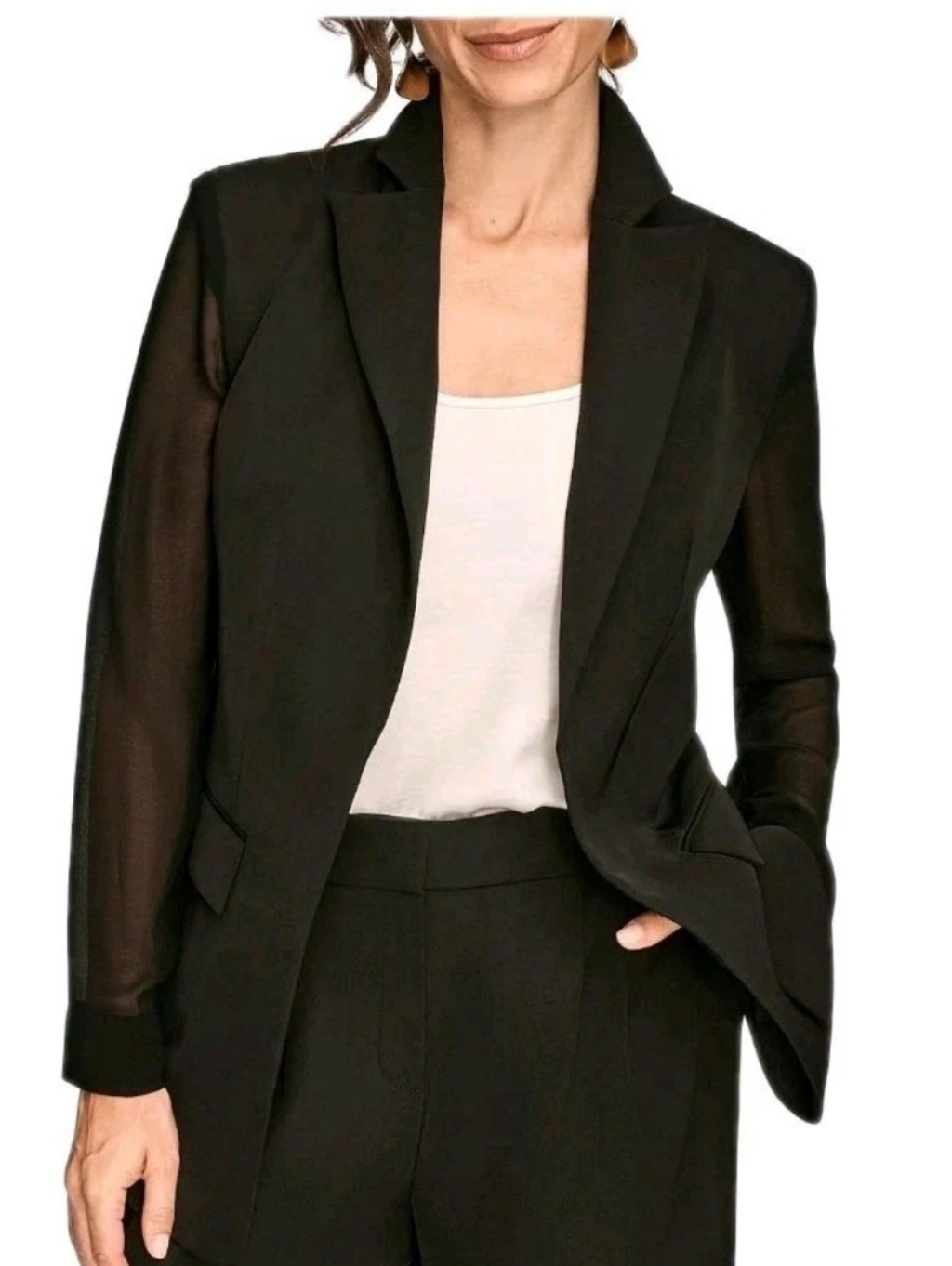 Donna Karan New York Womens 10p Black Open Front Blazer Quiet Luxury Minimalist
